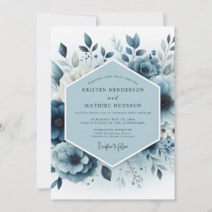 Invitación Boda de Flor Botánica Azul Pizarra