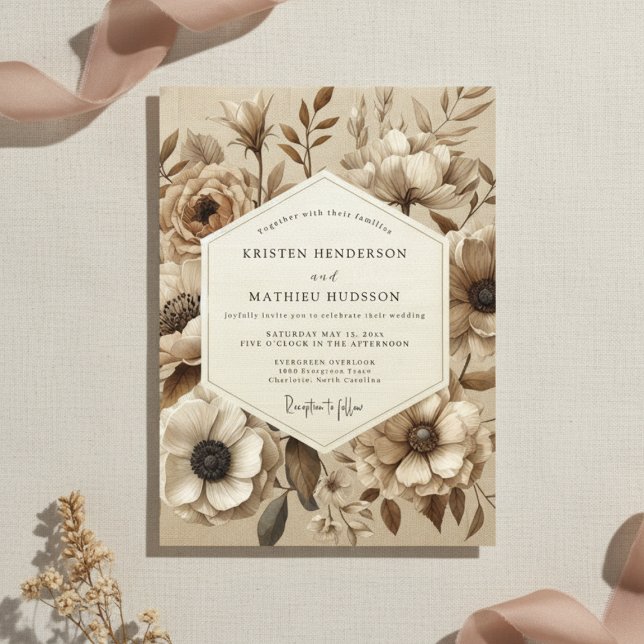 Invitación Boda de Flor Botánica Beige (Subido por el creador)