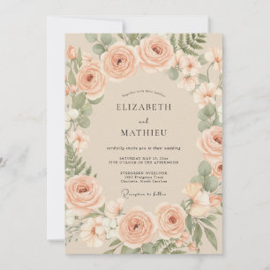 Invitación Boda de Flor Botánica de Melocotón