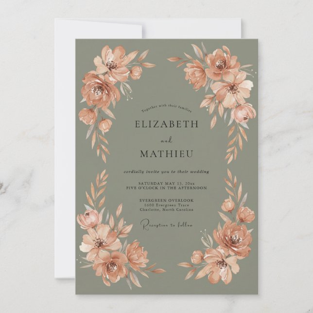 Invitación Boda de Flor Botánica de Terracota (Anverso)