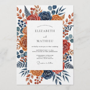 Invitación Boda de Flor Botánica Naranja Quemada