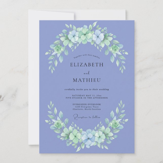 Invitación Boda de Flor Botánica Periwinkle (Anverso)