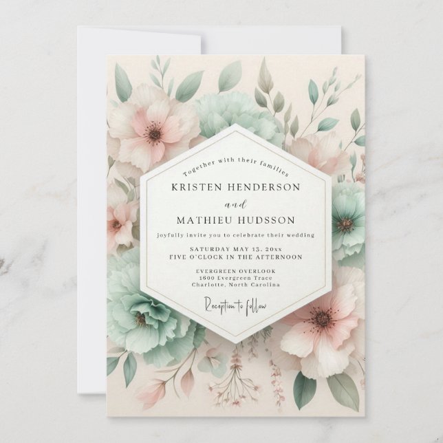 Invitación Boda de Flor Botánica Rosa Pálido (Anverso)