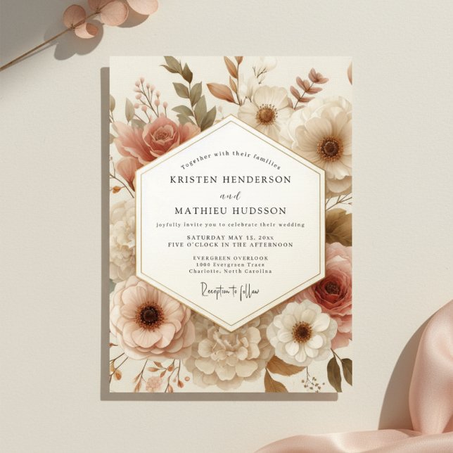 Invitación Boda de Flor Botánica Rosa Polvorienta (Subido por el creador)