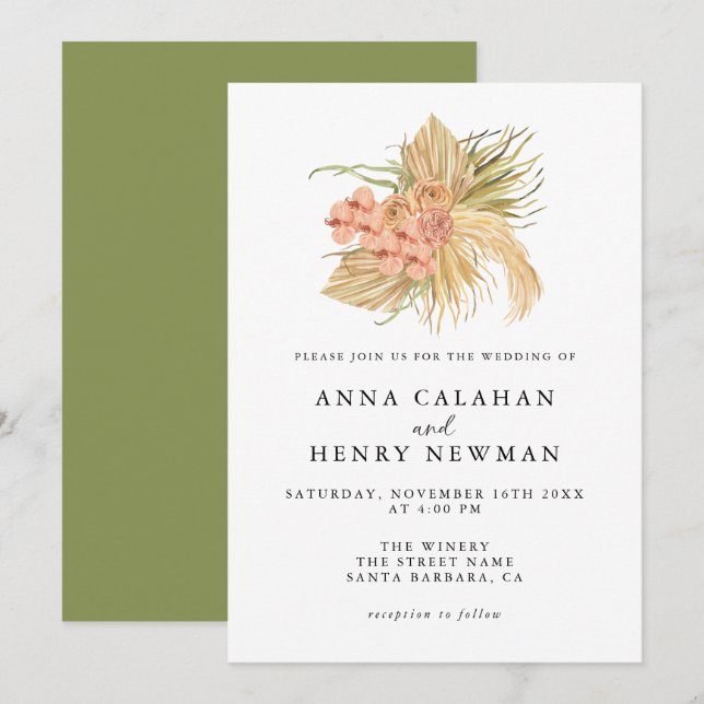 Invitación Boda de Flor Botánica Rustic Boho (Anverso / Reverso)