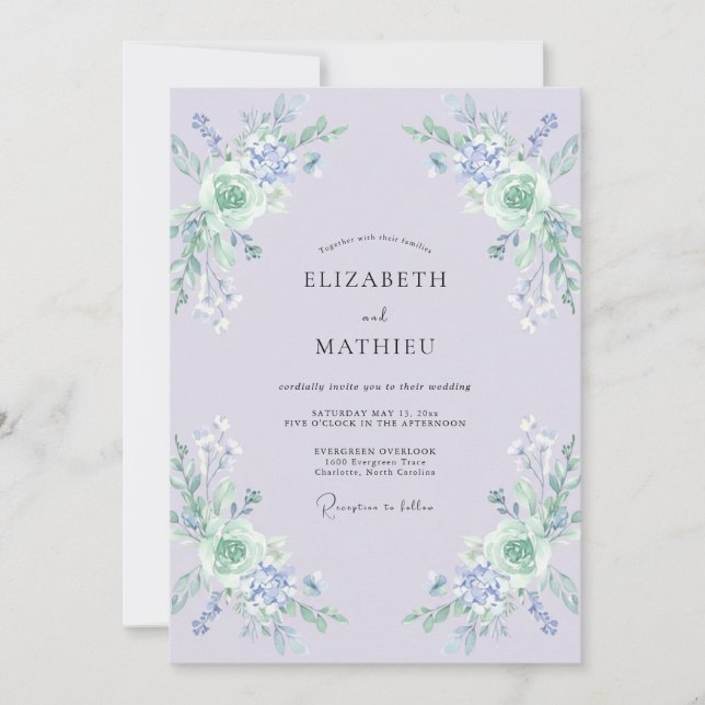 Invitación Boda de Flor Botánica Suave de Lavanda (Anverso)