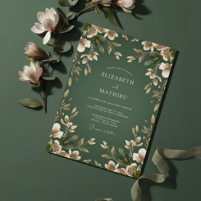 Invitación Boda de Flor Botánica Verde Esmeralda (Subido por el creador)