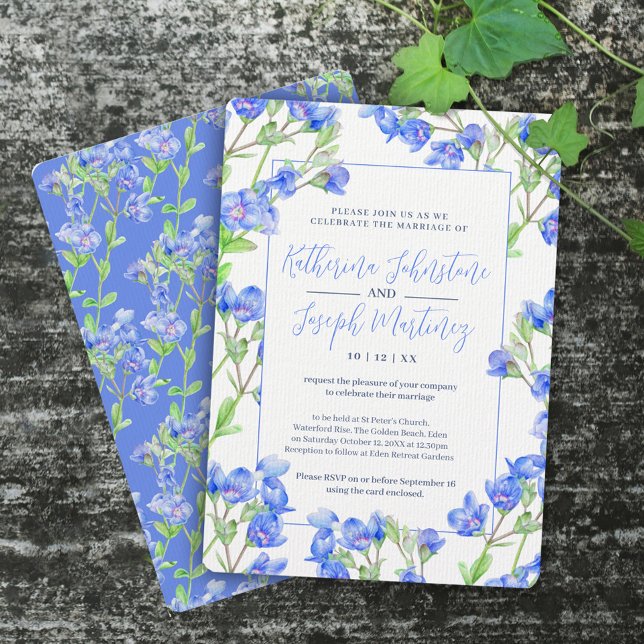 Invitación Boda de flor botánico de acuarela azul Speedwell (Subido por el creador)