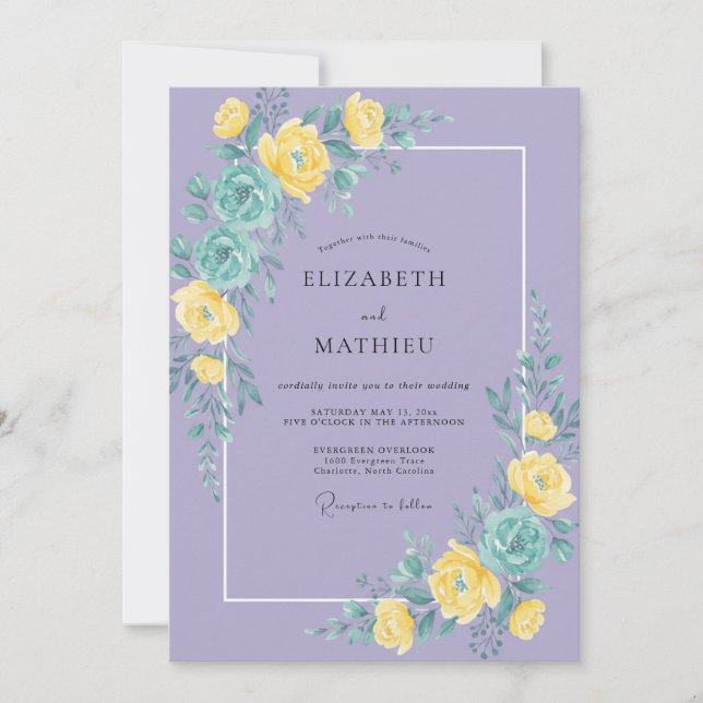 Invitación Boda de Flor Brillante de Lavanda (Anverso)