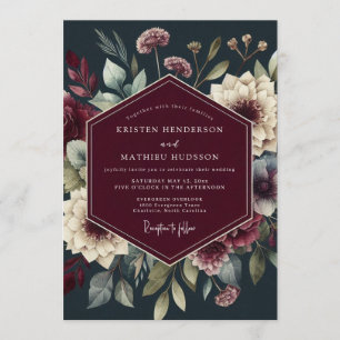 Invitación Boda de Flor Burgundy Dramática