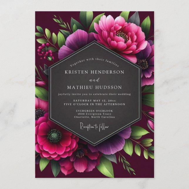 Invitación Boda de Flor Burgundy Opulenta (Anverso)