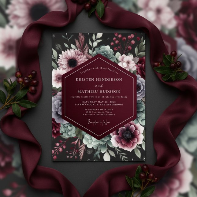 Invitación Boda de Flor Burgundy Opulenta (Subido por el creador)