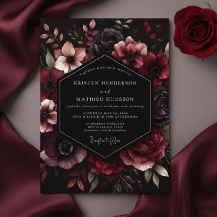 Invitación Boda de Flor Burgundy Opulenta