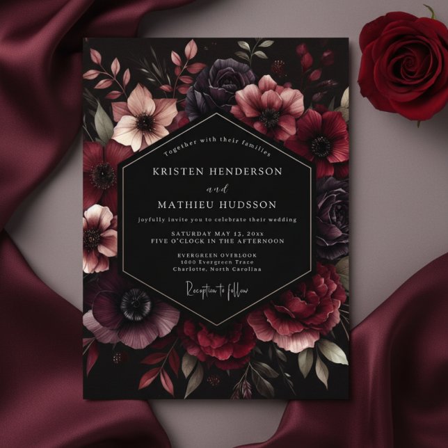 Invitación Boda de Flor Burgundy Opulenta (Subido por el creador)
