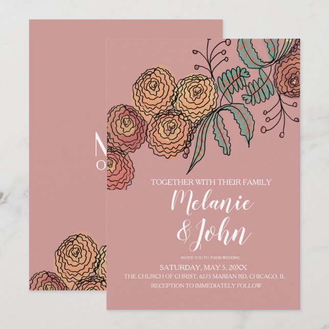 Invitación Boda de Flor Carnation Verde Botánico (Anverso / Reverso)
