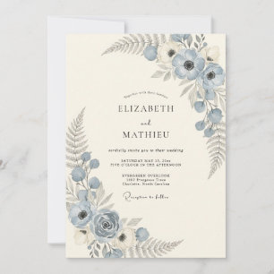 Invitación Boda de Flor Celeste Azul Polvoriento