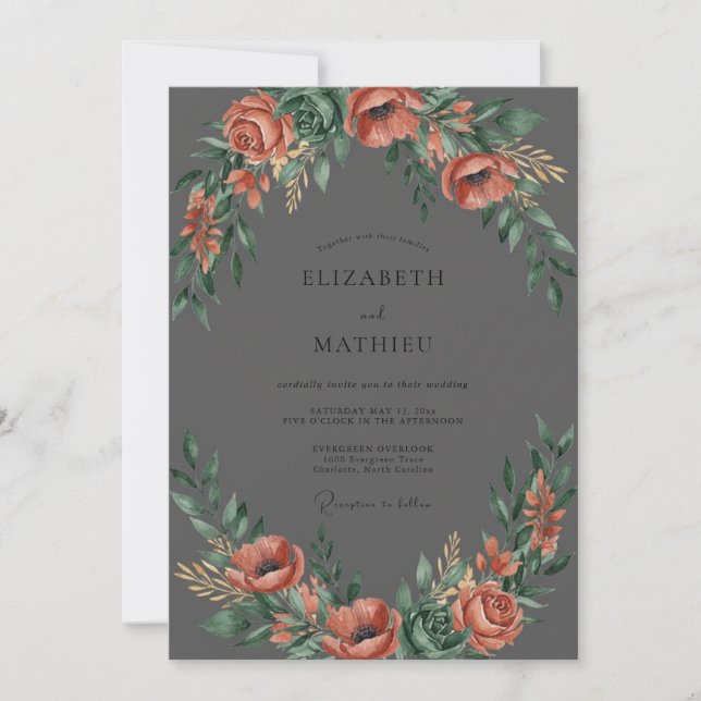 Invitación Boda de Flor Coral Opulenta (Anverso)