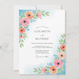 Invitación Boda de Flor Coral Rosa Pintada