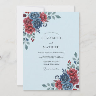 Invitación Boda de flor crimson acero