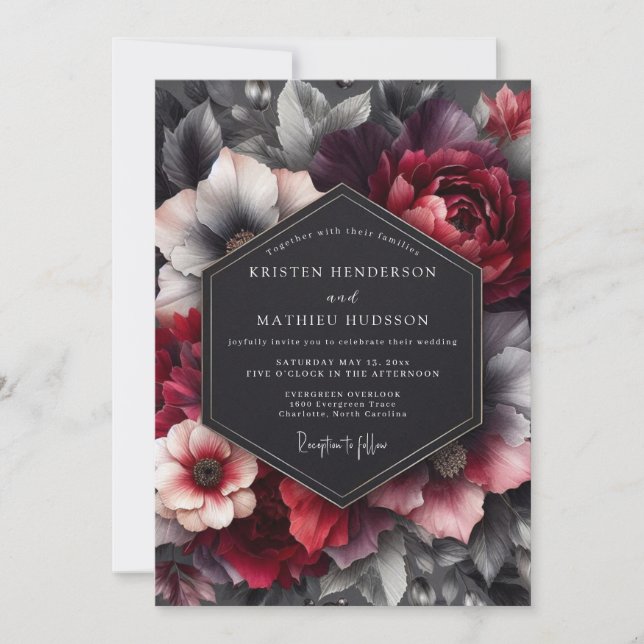 Invitación Boda de Flor Crimson Umbral (Anverso)