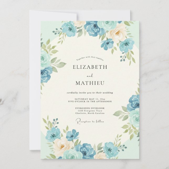 Invitación Boda de flor de aciano azul celeste (Anverso)