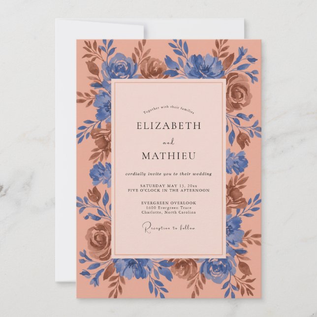 Invitación Boda de Flor de Aciano de Cobre (Anverso)