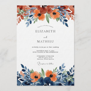Invitación Boda de Flor de Acuarela de Naranja Quemada