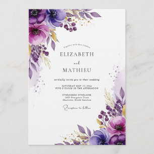 Invitación Boda de Flor de Acuarela Púrpura