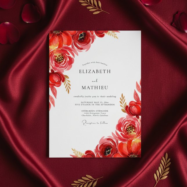Invitación Boda de Flor de Acuarela Roja (Subido por el creador)