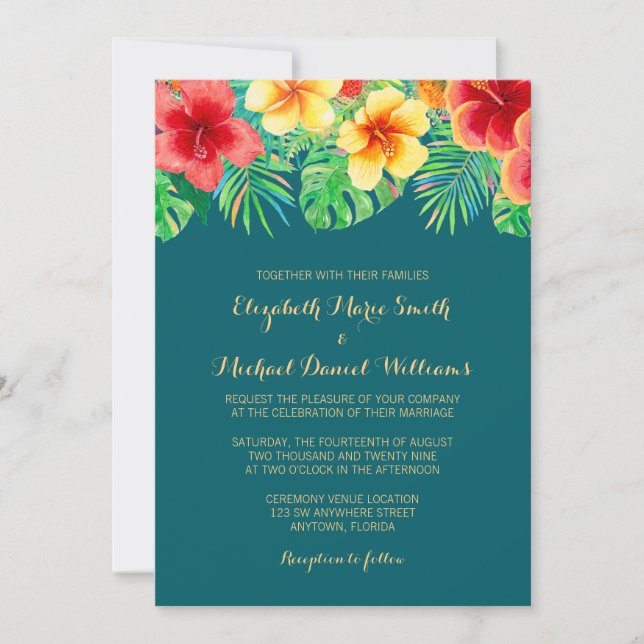 Invitación Boda de flor de acuarela tropical (Anverso)