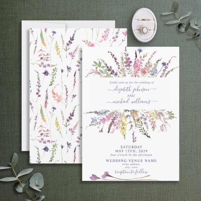 Invitación Boda de flor de agua marrón violeta de moda (Subido por el creador)