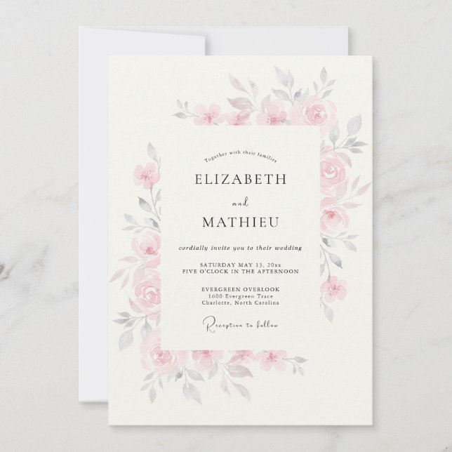 Invitación Boda de Flor de Aire Rosa Rubor (Anverso)