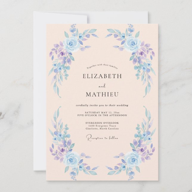 Invitación Boda de Flor de Airy Periwinkle (Anverso)