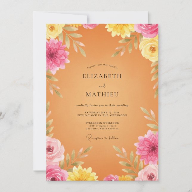 Invitación Boda de Flor de Albaricoque Pintada (Anverso)