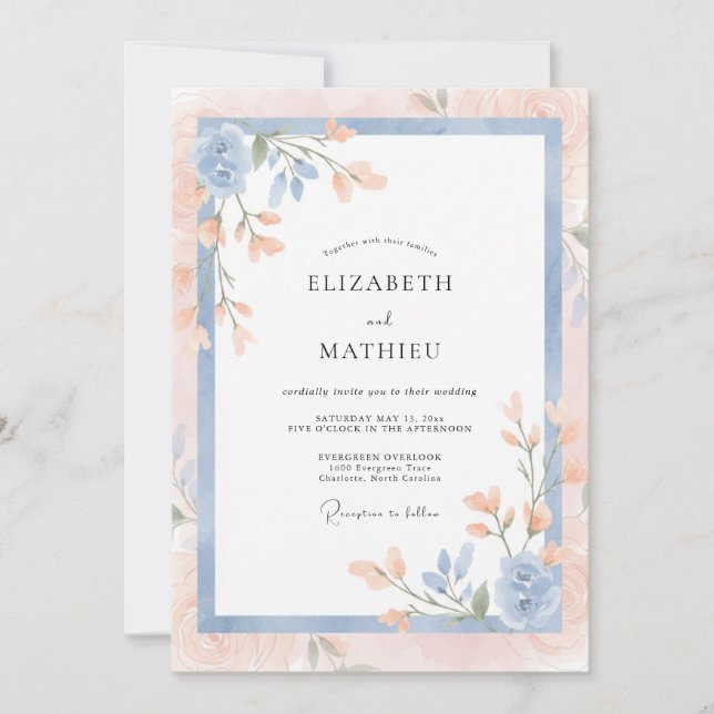 Invitación Boda de flor de albaricoque y aciano (Anverso)