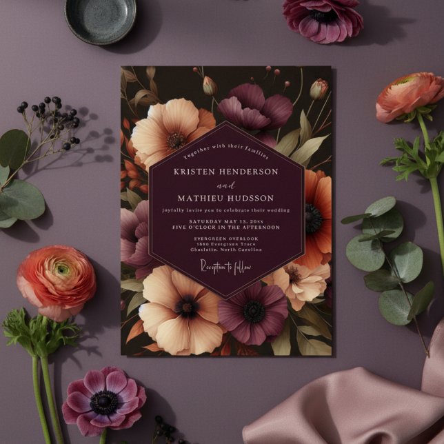 Invitación Boda de Flor de Amaranto Ciruela (Subido por el creador)