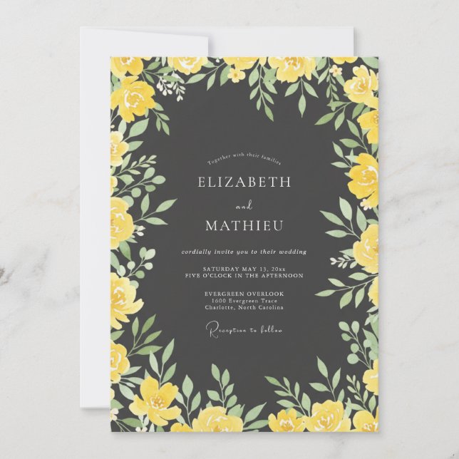 Invitación Boda de Flor de Amarelo Floral (Anverso)