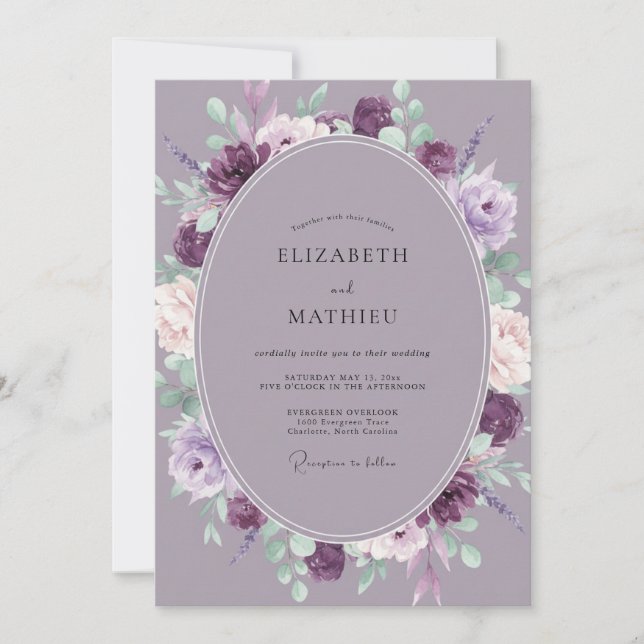 Invitación Boda de Flor de Améthyst Pintada (Anverso)