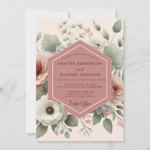 Invitación Boda de flor de anemona rosa polvorienta