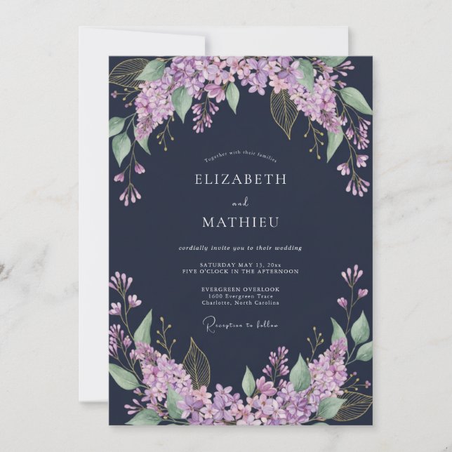 Invitación Boda de Flor de Arco Delgado Lila (Anverso)