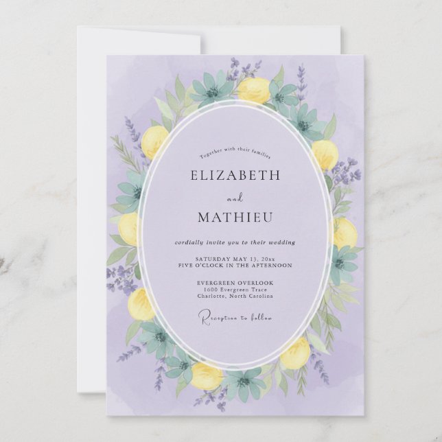 Invitación Boda de Flor de Azahar y Lavanda (Anverso)