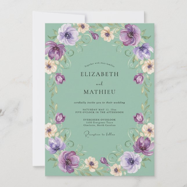 Invitación Boda de Flor de Blossom Verde (Anverso)