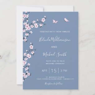 Invitación Boda de flor de cerezo azul