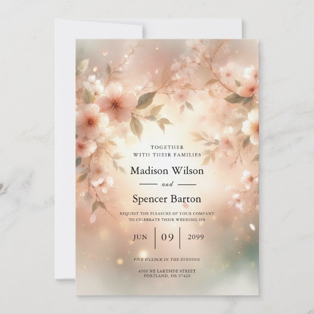 Invitación Boda de Flor de Cerezo con Toque Romántico (Anverso)