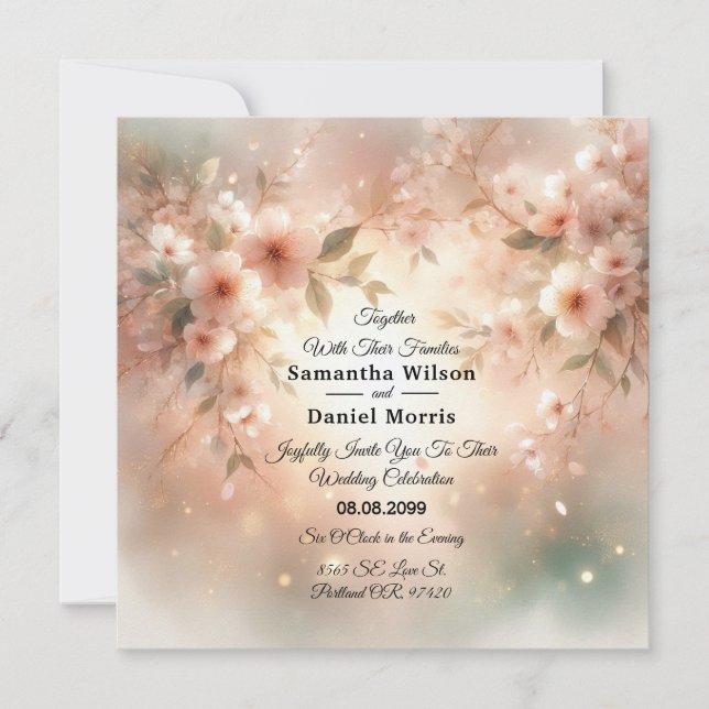 Invitación Boda de Flor de Cerezo con Toque Romántico (Anverso)