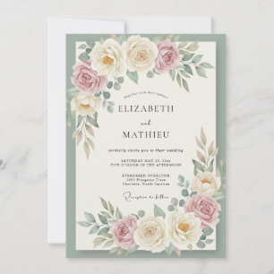 Invitación Boda de flor de cerezo rosa crema