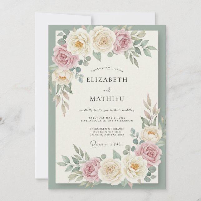 Invitación Boda de flor de cerezo rosa crema (Anverso)
