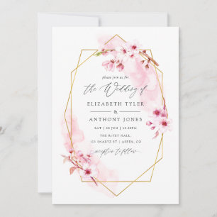 Invitación Boda de flor de cerezo rosa geométrica de primaver