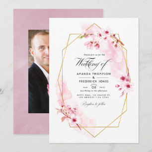 Invitación Boda de flor de cerezo rosa geométrica de primaver