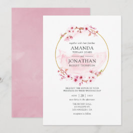 Invitación Boda de flor de cerezo rosa geométrica de primaver